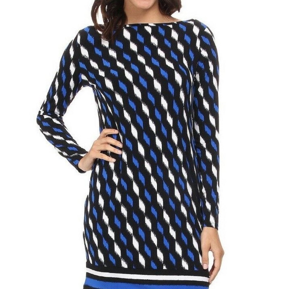 MICHAEL KORS Loom Print Border Shift Dress Amalfi Blue M
